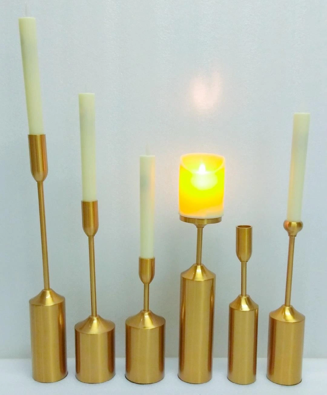 Metal Candle Holder Set of 6 - Taper x 5 T Light x1 20 to 42 cm